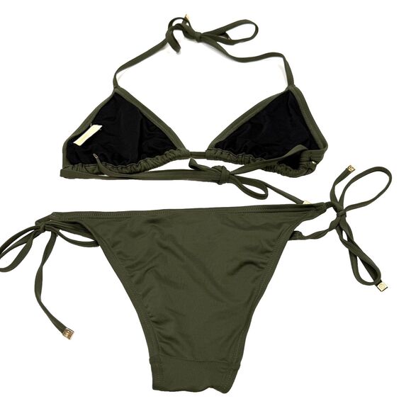 Michael Kors String Side Tie Bikini‎ Stud Triangle Top Green Designer Swim Small - Picture 2 of 7